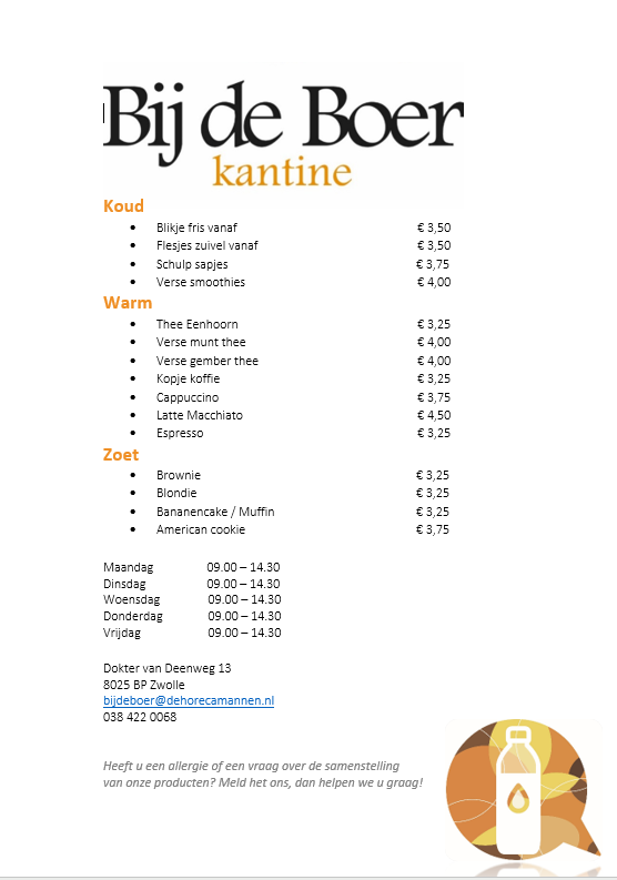 Menukaart drinken - Kantine bij de Boer